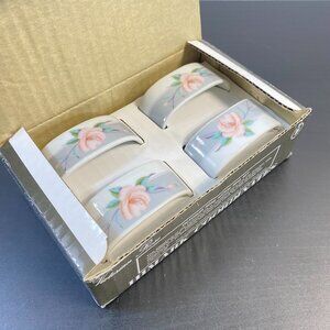 Porcelain Set of 4 Napkin Ring, Designed HIMARK Giftware, Japan, White Floral Pa